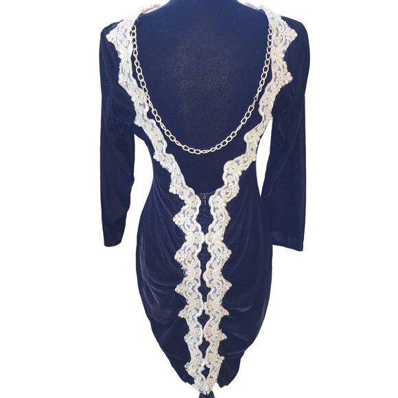 Wow Luxurious Embroidery Velvet Lace Gold Chain Party Prom Runway Designer Dress - Picture 12 of 16